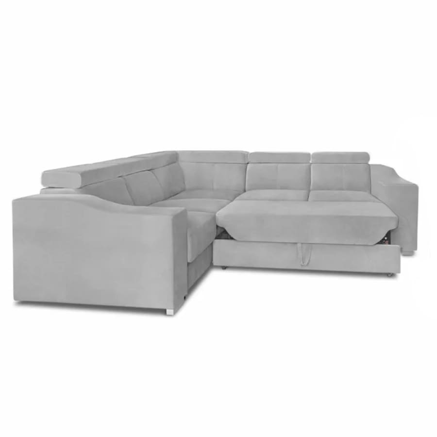 Canap&eacute; d&rsquo;angle convertible r&eacute;versible en  velours gris clair